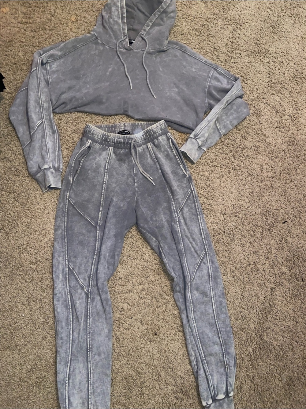 Fashion nova Washed Grey Cropped Hoodie & Jogger Set